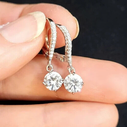 5Ct Round Certified White Moissanite Drop/Dongle Earrings 925 Sterling Silver