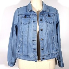 Relativity Women's Light Wash Stretch Denim Button Front Blue Jean Jacket Sz L