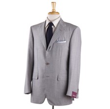 NWT 3695 SARTORIA PARTENOPEA Light Gray Stripe Lightweight Wool Suit 40 R