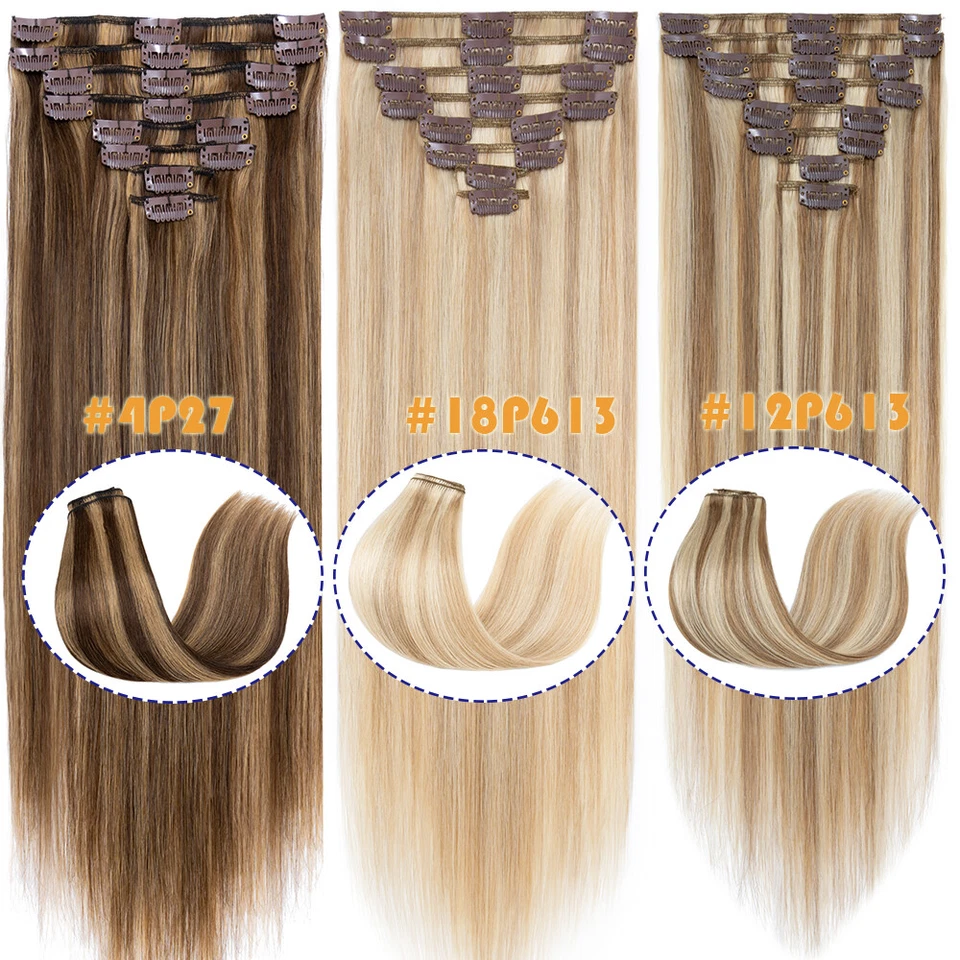 Dick 100% Remy Echthaar Clip In Human Haar Extensions Haarverlängerung 8 Tressen - Bild 2 von 4