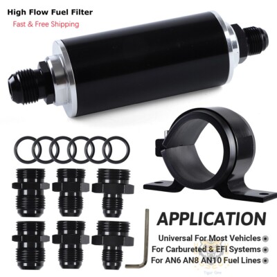 10 Micron Fuel Filter w/6AN 8AN 10AN Adapter Fitting Bracket 6an Fuel Filter E85