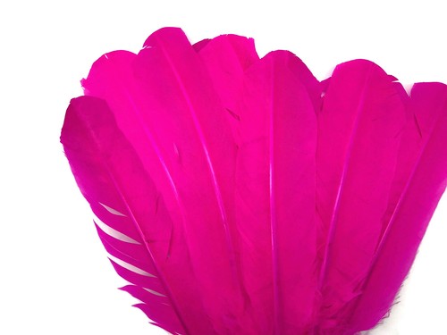 6 Pieces - Hot Pink Turkey Rounds Secondary Large Wing Quill Feathers Supply - Picture 6 of 8