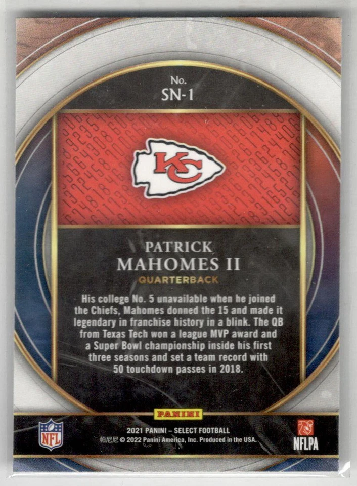 2021 Panini SELECT Numbers SN-1 PATRICK MAHOMES II Kansasa City Chiefs - Image 2 of 2