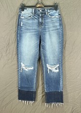 CELLO Blue DESTROYED DENIM Frayed Hem 5-POCKET Straight Leg HIGH-RISE JEANS Sz 5