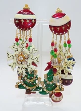 LUNCH At The RITZ Signed CLIP ON 3.75" L "Christmas/Holiday" Dangle EARRINGS