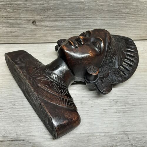 Vintage Woman Bali Head Bust Carved Carving Hard Wood Balinese Wooden - Picture 6 of 15