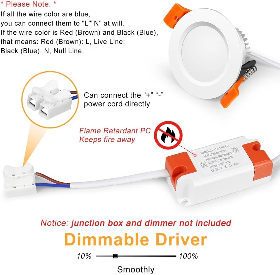 2 Inch LED Downlight, 3W 3000K Warm White Recessed Lighting Dimmable Ceiling Lig - Image 4 of 4