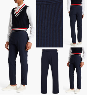 THOM BROWNE Gestreifte Hose aus Seersucker Wolle Striped Wool Trousers Pants S