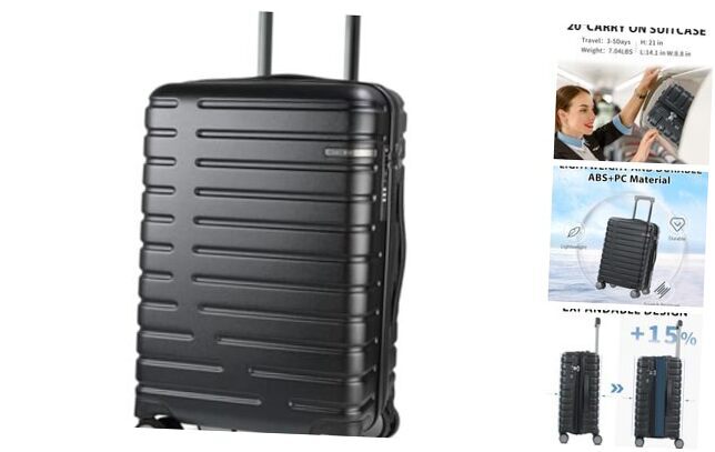 Carry On Luggage with Spinner Wheels, Hard Shell Carry-On 20 Inch BLACK-image