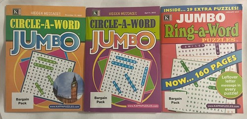 Lot 3 kappa jumbo circle a word ring a word search seek puzzle books 