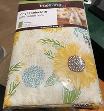 Rectangle SUNFLOWER 52x90 Vinyl Flannel Back Tablecloth Sunflowers And Medallion