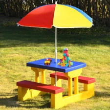 NNECW Kids Colorful Picnic Table Set with Removable Umbrella
