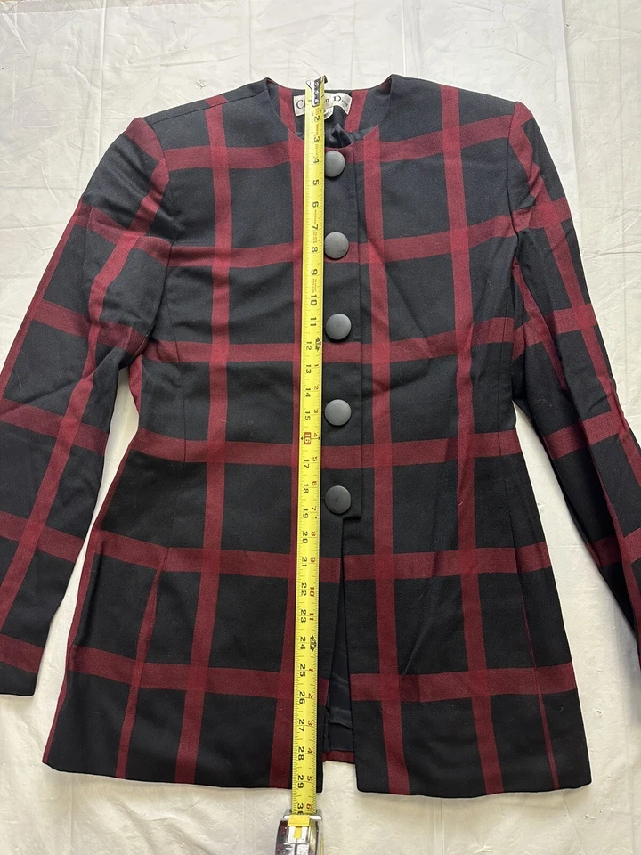 Traje Falda Vintage Christian Dior Lana a Cuadros Pecho Único Talla 6 Hecho en EE. UU. Foto 3 de 4