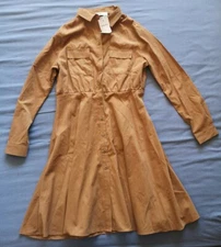 Amichi Women's Brown Button Up Fit Flare Shirt Dress Size L Large New With Tags