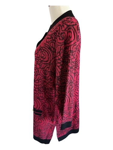 VTG Misook Cardigan Sz XL Pink Black Art Gold Buttons Pockets Old Money Elegant - Picture 6 of 22