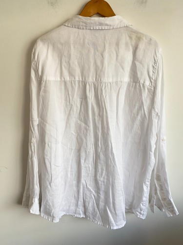 Maggie T Linen Blouse Womens Plus Sz 24 White Button Up Long Sleeve Collared Top - Picture 8 of 17