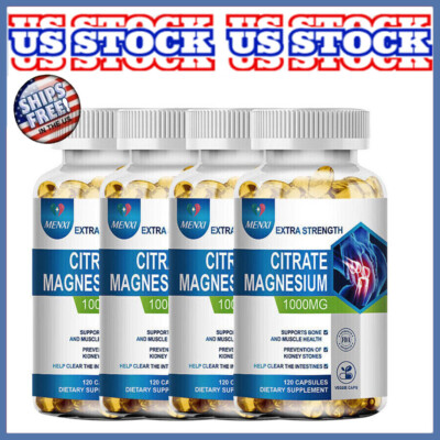 1-4 Bottles Magnesium Citrate 400mg Capsules Vegetarian/Gluten Free/Non-GMO Phi