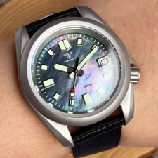 Tandorio NEW 40mm Silver Sandblast MOP Dial Japan NH35A Sapphire 20ATM Men Watch