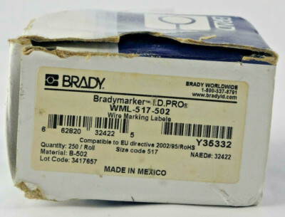 Brady WML-517-502 Wire Marking Labels 32422 Qty 250 *BOX DAMAGE* Free Shipping