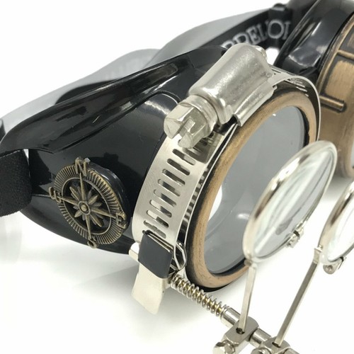Steampunk Victorian Style Goggles w/Crystal Clear Lenses & Ocular Loupe - Picture 5 of 7