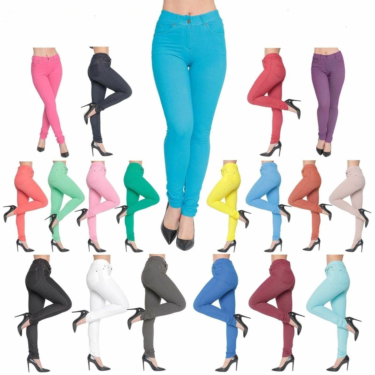 New Ladies Jeggings Skinny Fit Colored Stretchy Jeans