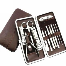 12PCS Pedicure / Manicure Set Nail Clippers Cleaner Cuticle Grooming Kit Case