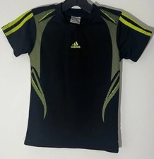 Adidas Short Sleeves Black Shirt with Neon Yellow Stripes Sz 4 youth On Sale WOW