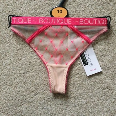 MARKS & SPENCER M&S Size 10 Boutique Lucia Heart Embroidery Thong Knickers Pink Mix Mesh