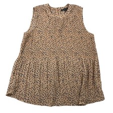 ADRIANNA PAPELL Peach Polka Dot Blouse Sleeveless Tank Pleated Smocked Sz S
