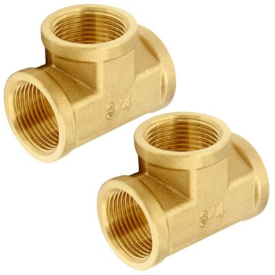 2pcs Brass Tee Pipe Fitting 3/4'' Npt Female X 3/4'' Npt Female X 3/4'' Npt Female 