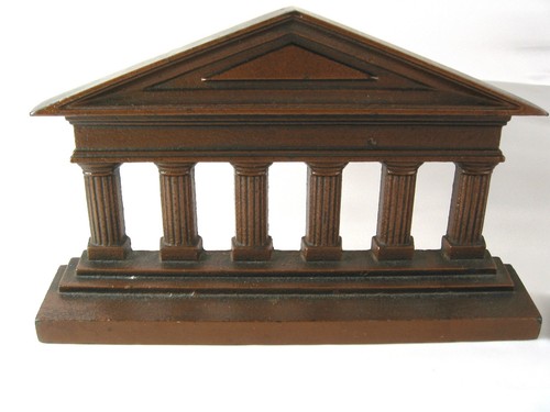 1930's Classical Greek Temple Cast Iron Copper Clad Bookends JUDD Co. 9767 - Afbeelding 2 van 19