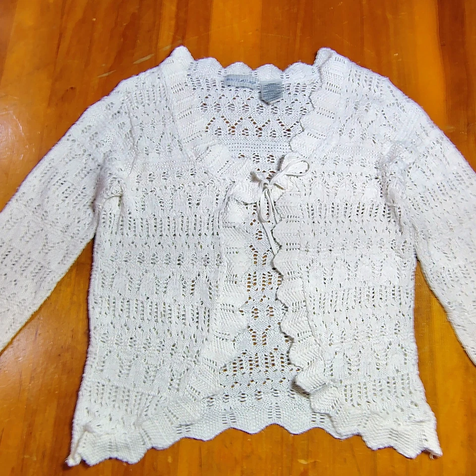 Cárdigan suéter coquette boho y2k tejido encaje corbata frontal crema mediano 8 10 Foto 2 de 4