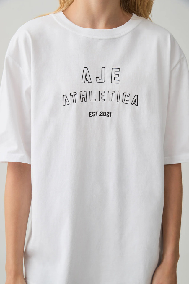 AJE ATHLETICA Logo Tee Size 16 L White Organic Cotton Oversized Relaxed T-Shirt
