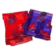 Lot of 2 Red Purple Hat Society Silk Feel 60" Scarves