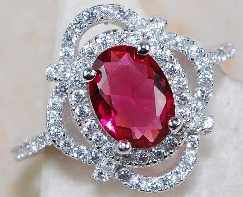 2CT Heat Treated Rubellite Tourmaline 925 Solid Sterling Silver Ring Sz 8 &2-5
