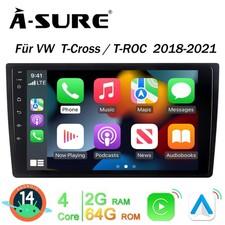 9" 2+64G IPS Android14 Autoradio Carplay GPS Navi für VW T-Cross T-ROC 2018-2021