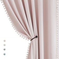 Treatmentex Pom Pom Curtains for Bedroom Pink Girls Room Blackout Window Drap...