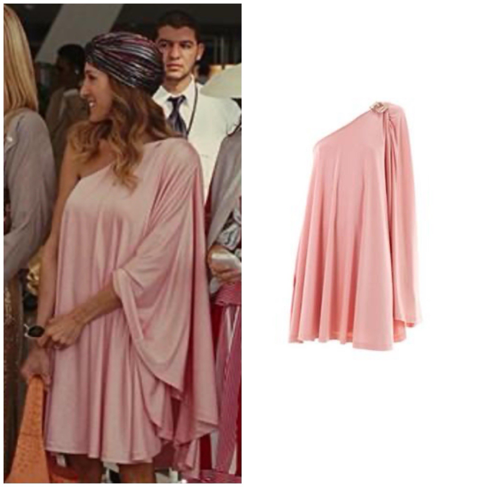 Vestido Halston Heritage Rosa Un Hombro Carrie Bradshaw Sex and the City SATC 0