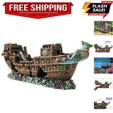 Aquarium Pirate Ship Decorations Fish Tank Ornaments - Resin Material Shipwre...