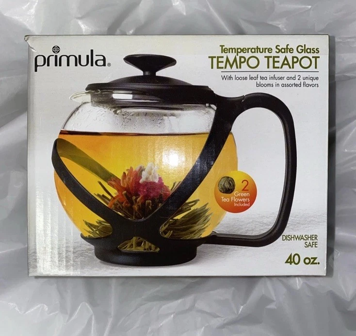 Primula PTA-2340 Black Borosilicate Glass Tempo Round Tea Pot 40 oz. Capacity