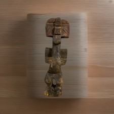 Authentic African Wooden Statue Hand Carved Tribal Figure / Bronze