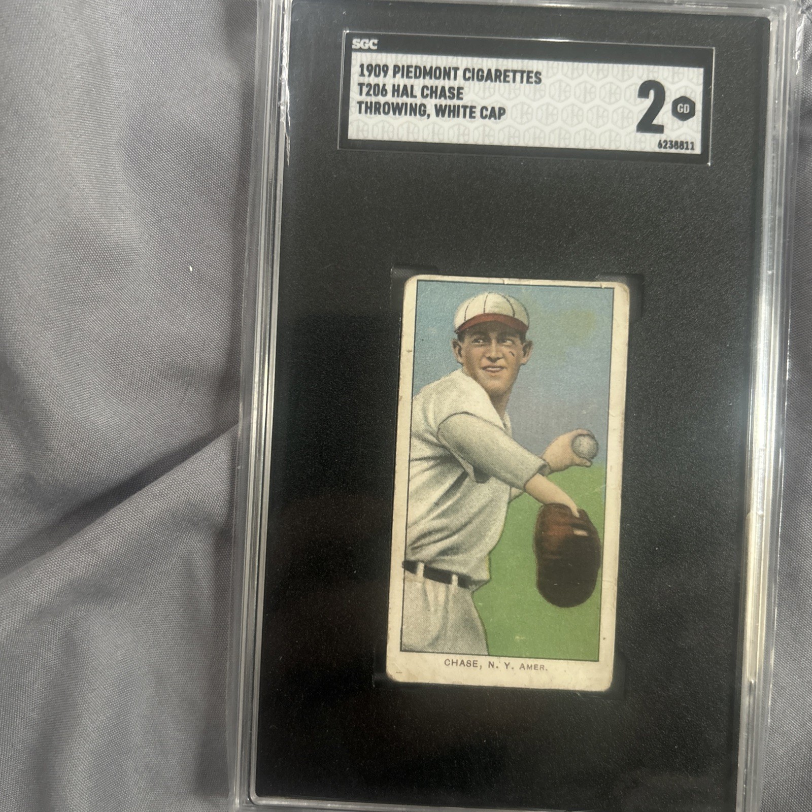1909 T206 Hal Chase Throwing White Cap piedmont cigarettes SGC 2 
