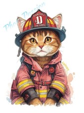 Photo A4 Chat pompier uniforme firefighter cat – Poster déco (2544)