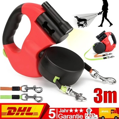 Dual Automatik Hundeleine Flexi Rollleine Gurtleine Doppelleine für 2 Hunde NEU