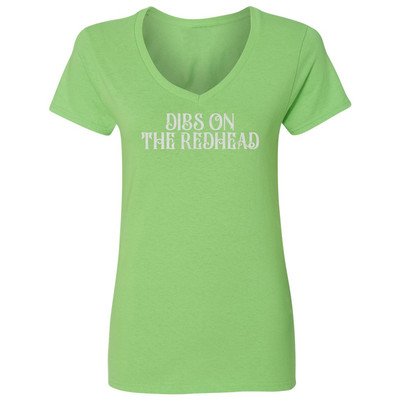 Dibs On The Redhead - St Patricks Day Funny Drinking Ladies' V-Neck Tshirt