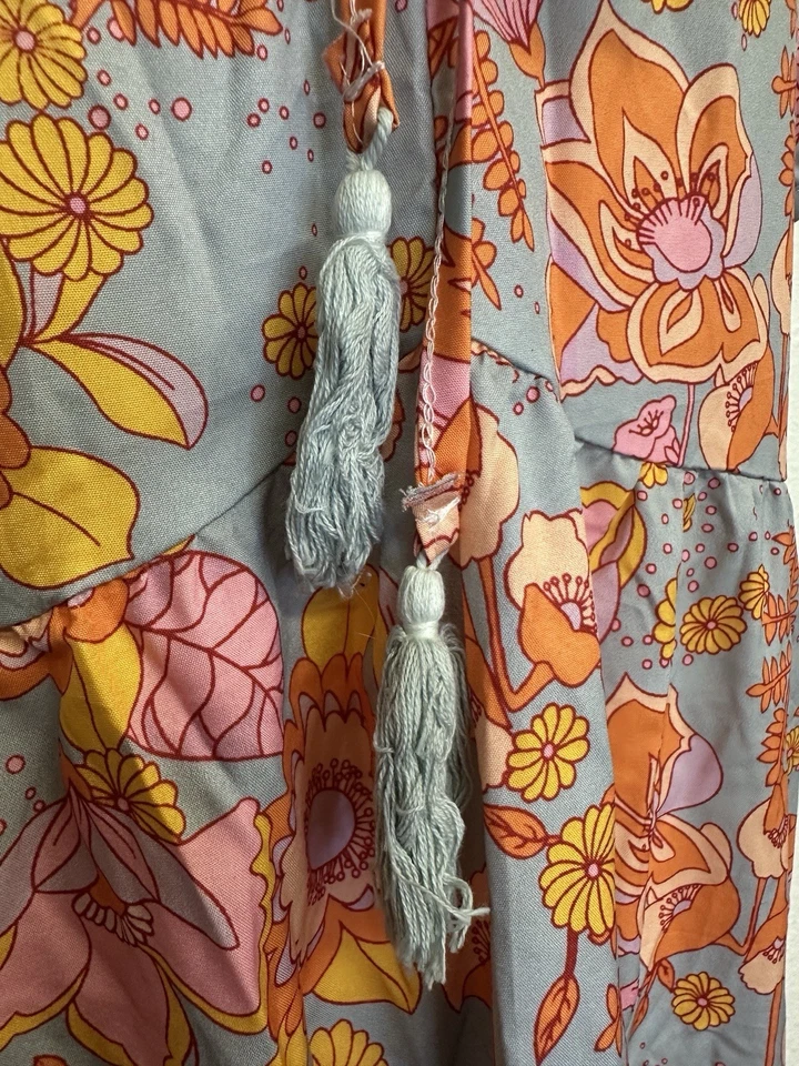 Vestido Retro Años 70 Mod Hippie Floral Campesino Boho Pradera Cottagecore Midi M L Foto 4 de 4
