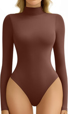 Bodysuits for Women High Neck Long Sleeve Body Suits Snap Closure Double Lined M