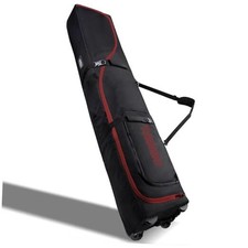 Padded Ski Bag with Wheels for Air Travel, Double Rolling Snowboard Black-Red