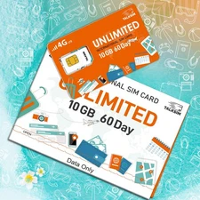 Unlimited Data! 10GB 60-Day 4G LTE SIM - USA Works with AT&T & Verizon