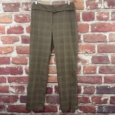 Liz Claiborne Audra Pants Womens 8 Tan Multicolor Plaid Belted Career Trousers